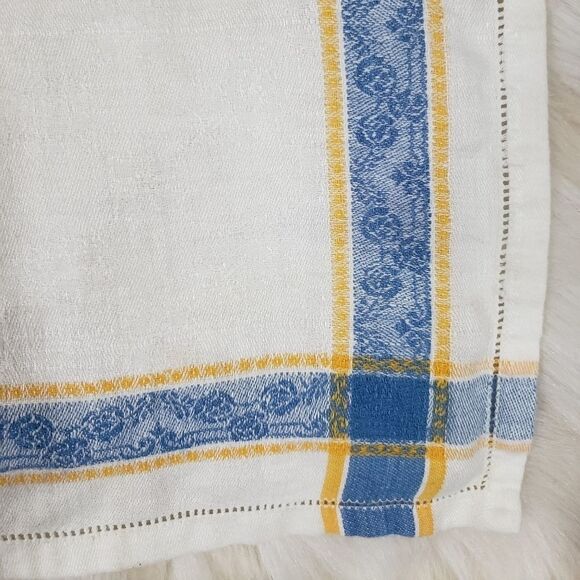 Vintage 50s 60s White Yellow Blue Square Scarf - Picture 2 of 6
